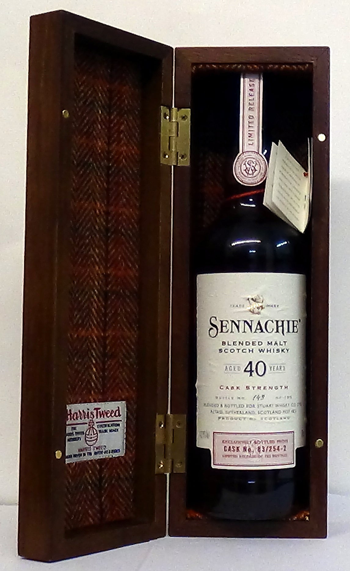 1 bottle of Sennachie 40 Years Old Blended Malt Scotch Whisky Cask Strength Bottle No 149 of 185, Cask No 83-254/2, A Blend of 5 Speyside Single Malts, All Distilled in 1975, Married in 1983 & Bottled in 2015, boxed;
