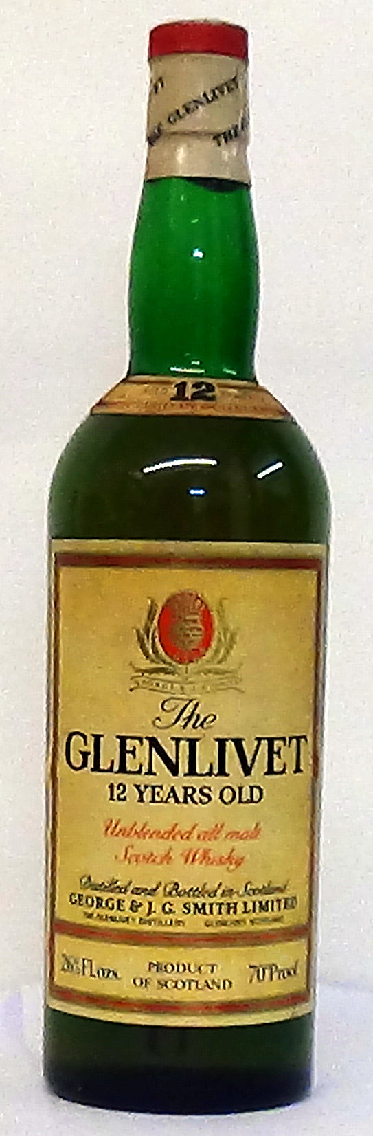 Glenlivet 12 Years Old Unblended All Malt Scotch Whisky, 26 2/3 fl ozs, 70 degrees proof;