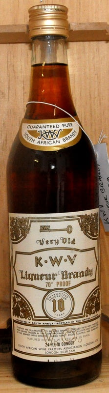 K.W.V. Liqueur Brandy 'Very old' 10 years '24 fl. oz 70° Proof' (682 m