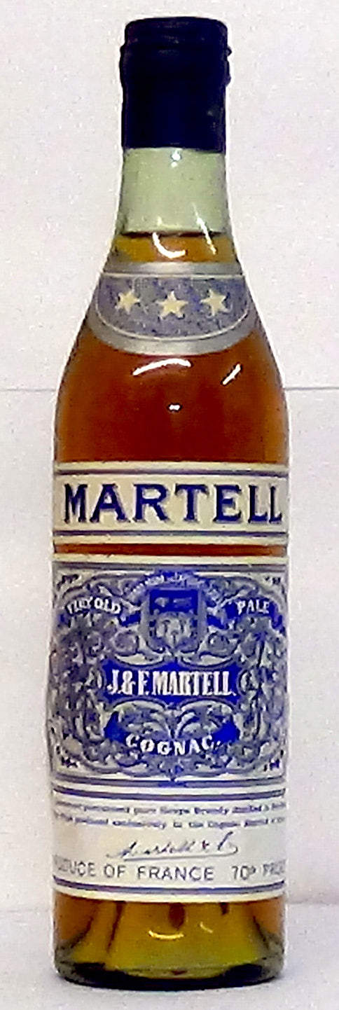 1950s Martell 3 star Cognac, spring cap, 70 proof, 11.5 fl oz