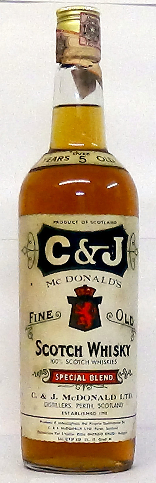 1970s C & J McDonalds Over 5 Year OLd Fine Old Scotch Special Blend