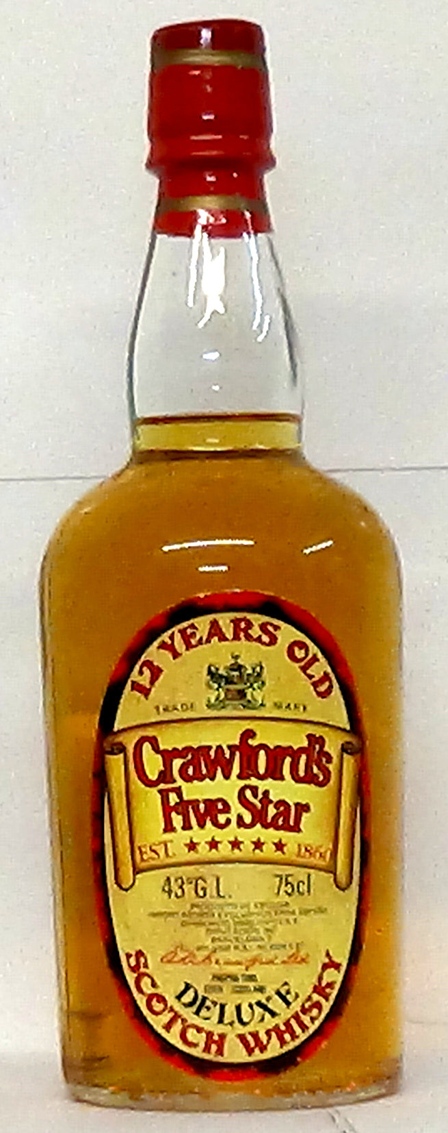 1970s Crawford’s Five Star 12 Year Old Deluxe Scotch  43% vol New Style  Whiskey