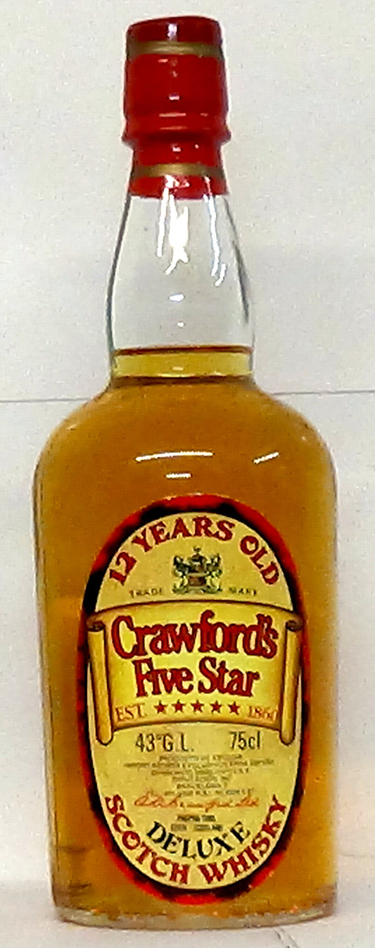 1970s Crawford’s Five Star 12 Year Old Deluxe Scotch  43% vol New Style  Whiskey