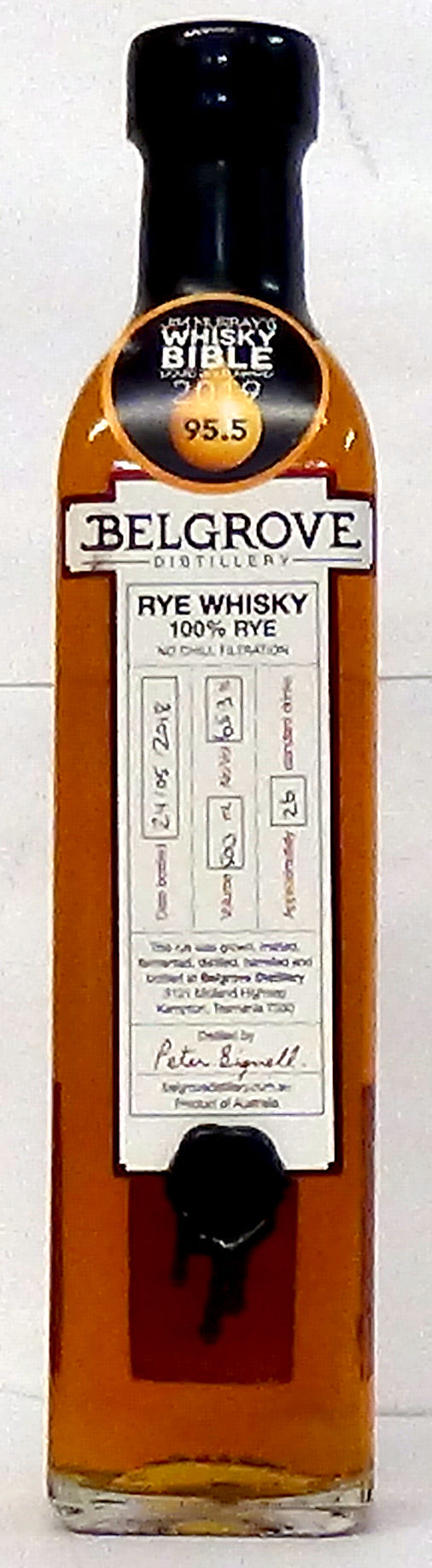 Belgrove Distillery White Rye Whiskey 65.3% , Tasmania, Australia 50cl