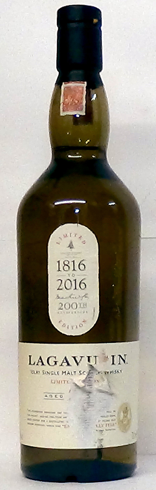 Lagavulin 200 Years Anniversary Limited Edition 8 Year Old Single Malt Scotch Whisky, Islay, Scotland  TORN LABEL