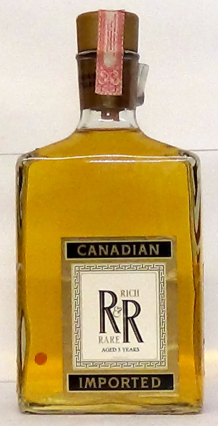 R & R Rich and Rare 3 year old Canadian whiskey