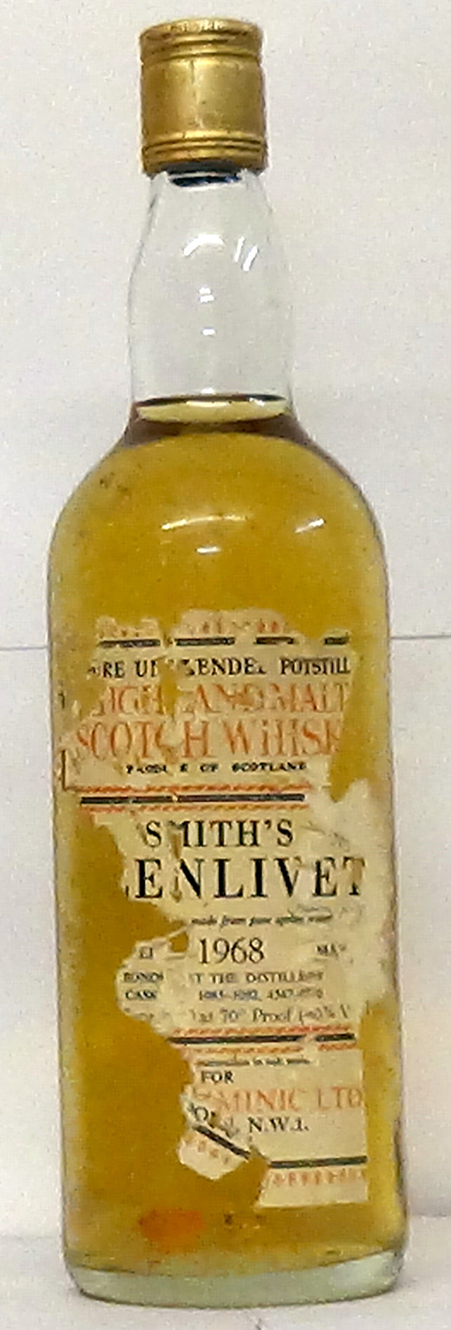 Smiths Glenlivet 1968 Pure Unblended Potstilled Highland Malt Scotch Whisky, Cask No's 1085/1092 &4547/4550, June 1980 at 70 degrees proof